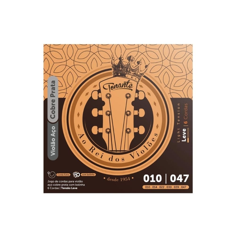 Encordoamento 010 Aço Cobre Prata C/Bolinha P/Violão .010 - .047
