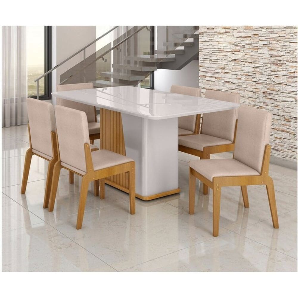 Conjunto Mesa com 6 Cadeiras Harmonia Naturalle/Off White