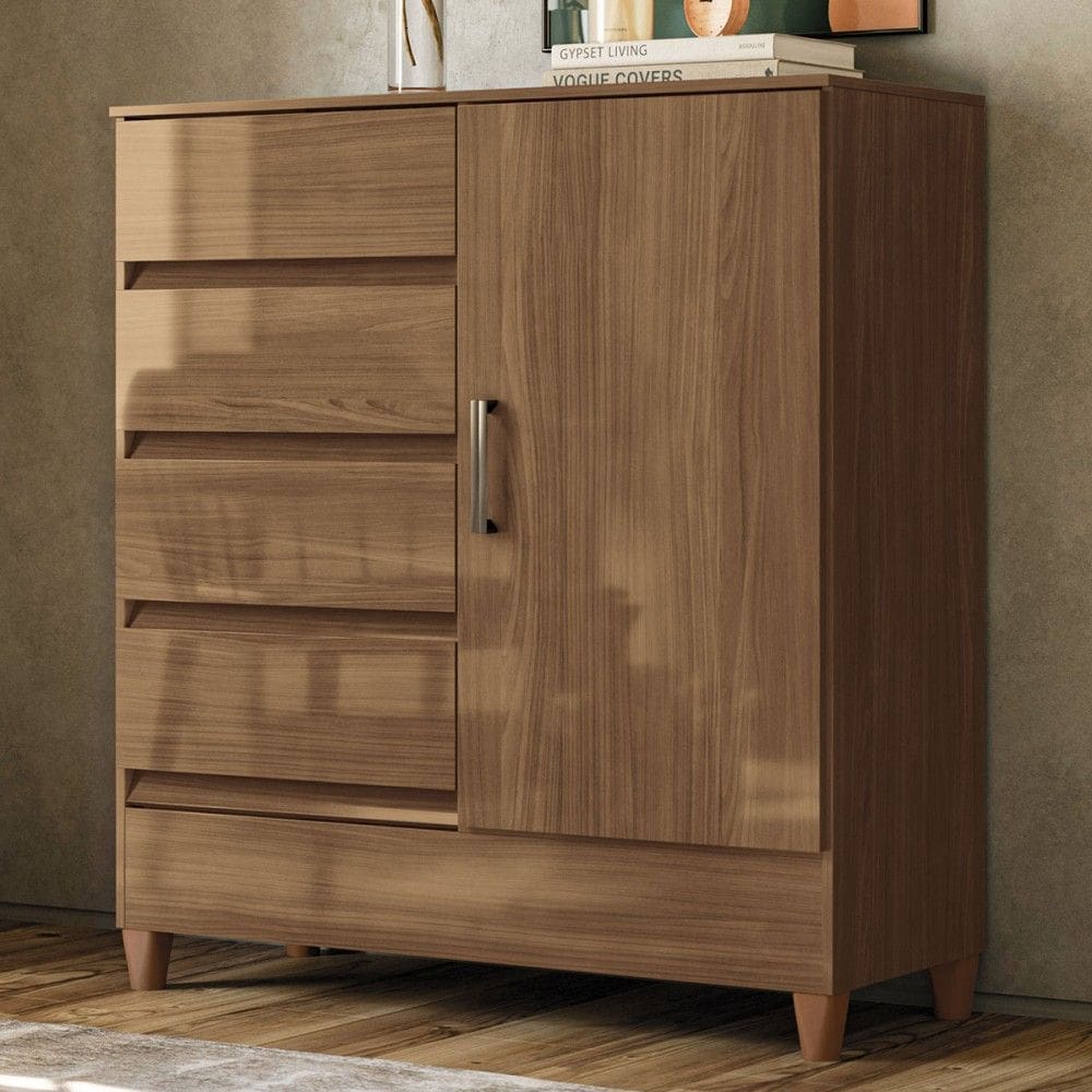 Cômoda Lux 1 Porta 4 Gavetas Jequitiba - Pnr Móveis