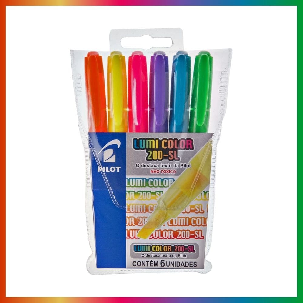 Kit 6 Caneta Marca Texto Neon Lumini Blister Colorido Cores Vivas - Pilot