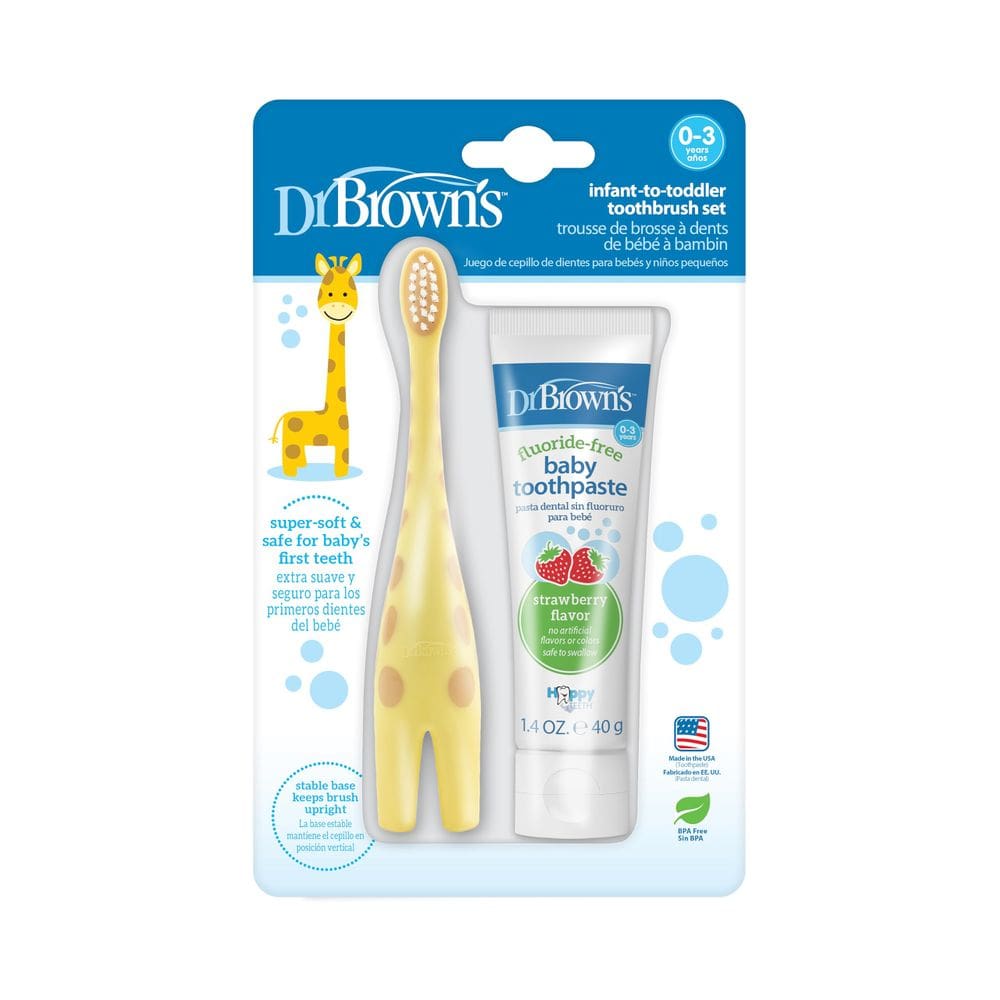 Conjunto de escovas de dentes Dr. Brown`s Infant-to-Toddler com pasta de dente