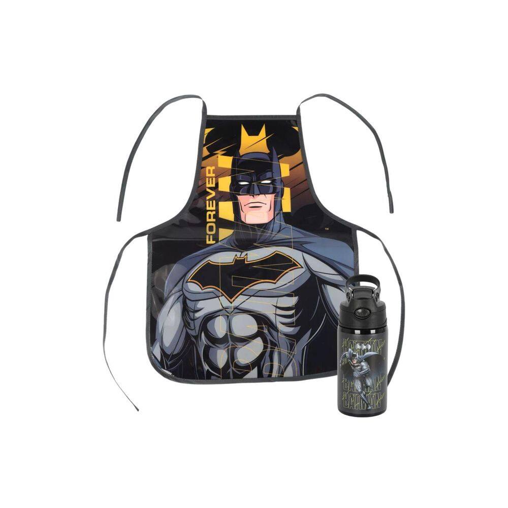 Kit Escolar Avental Infantil+ Garrafa Batman Preto