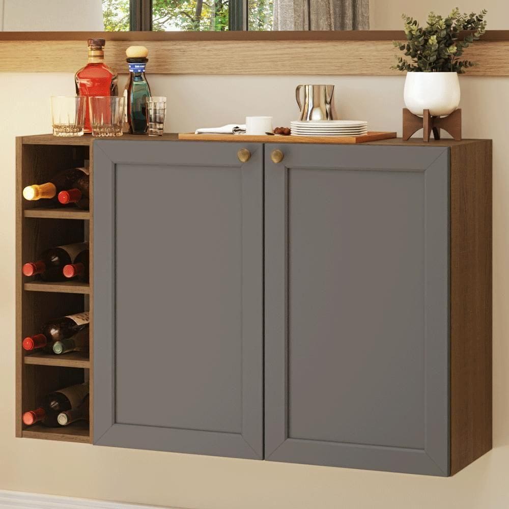 Buffet Aparador Com Adega 100cm 2 Portas Vik Madesa 16 Rustic-cinza