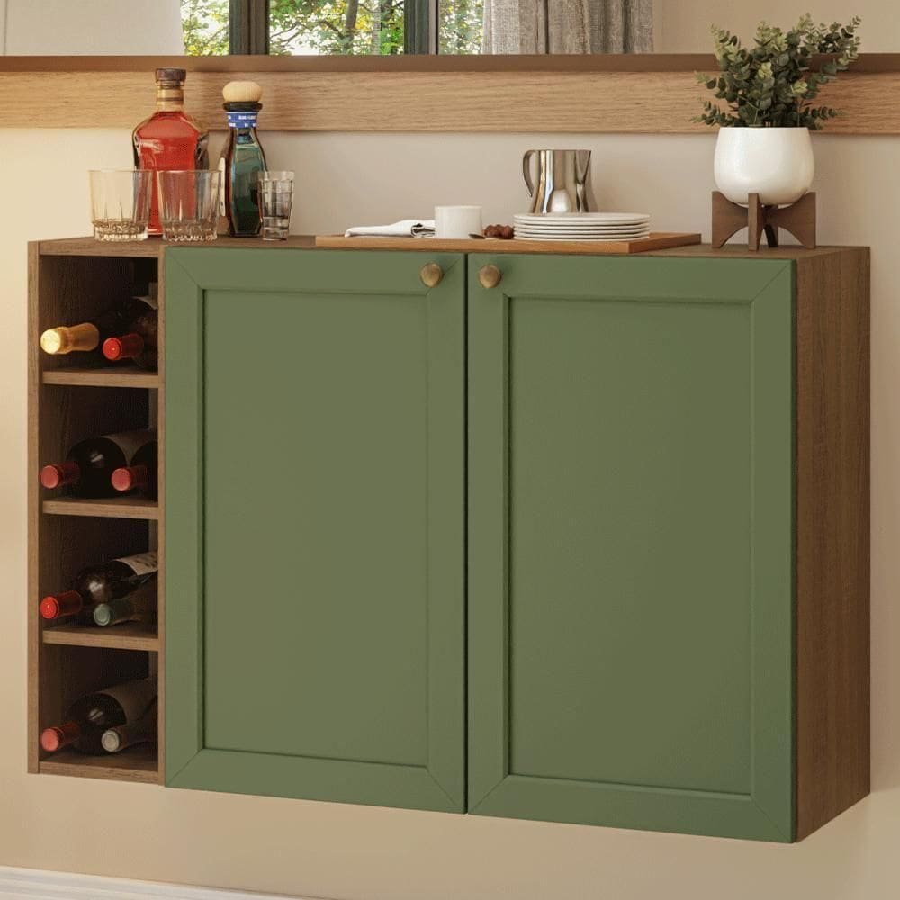 Buffet Aparador Com Adega 100cm 2 Portas Vik Madesa 16 Rustic-verde