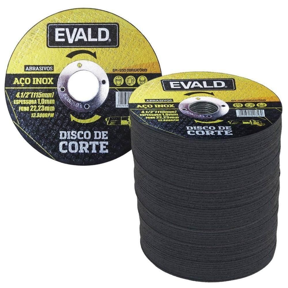 Disco De Corte 4.1-2 Pol 115 Mm Aço Inox Kit 100 Unidades Evald