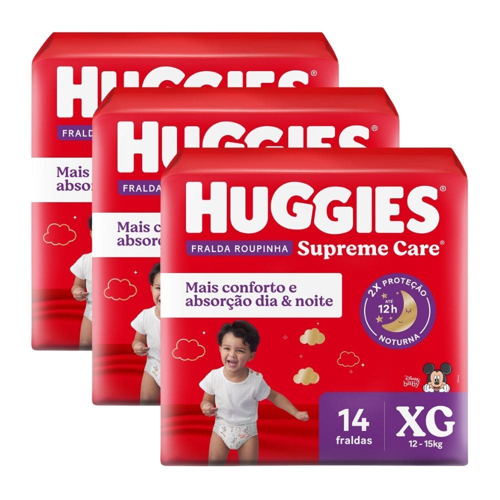 Kit 3 Fralda Roupinha Huggies Supreme Care Tamanho XG Pacote Jumbo 14 Fraldas Descartáveis
