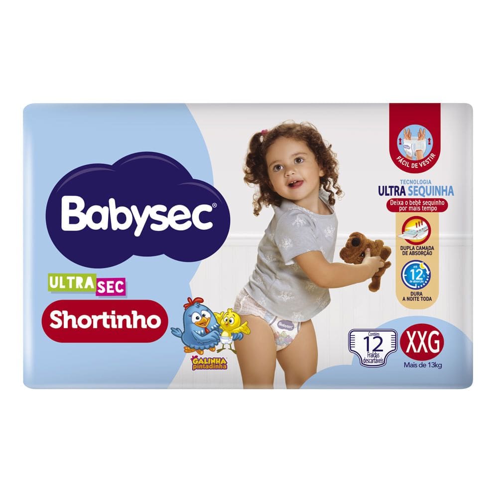 Fralda Babysec Ultrasec Shortinho Tamanho XXG 12 Unidades Descartáveis