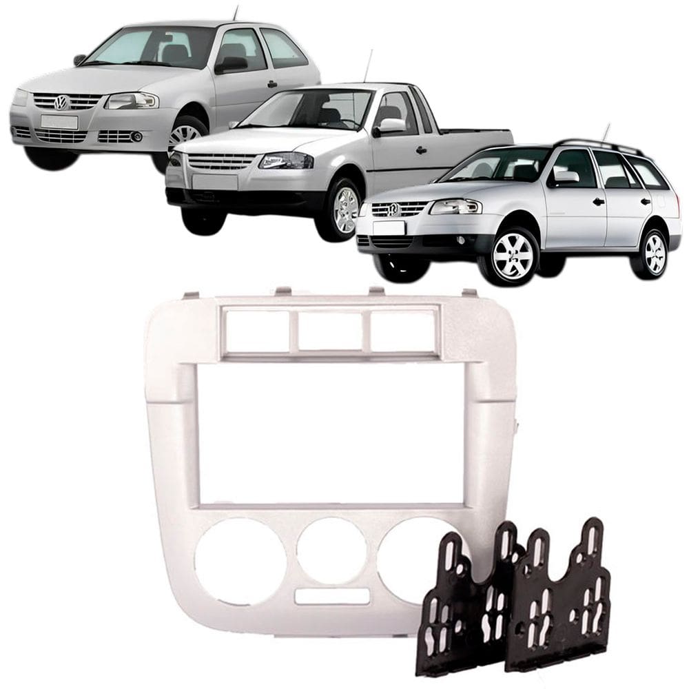 Moldura 2 Din Gol G4 Parati Saveiro 2006 à 2009 3 Botões Prata Painel Multimidia 7 Polegadas Som