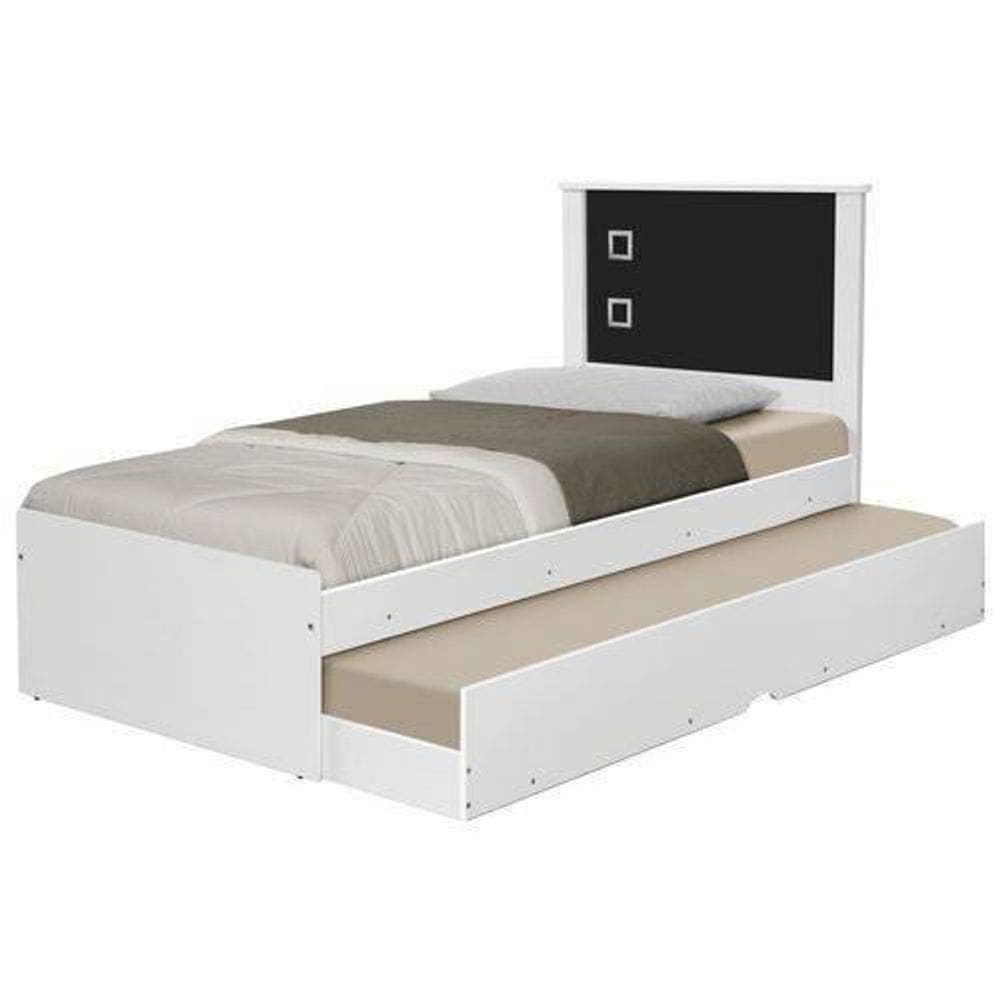 Cama Barcelona Solteiro Branco/Preto com Cama Auxiliar e Colchão - Tebarrot