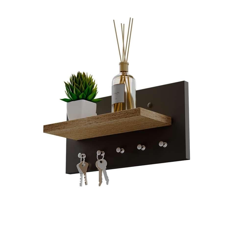 Porta chaves Minimalista Organizador Decoração Preto e Carvalho