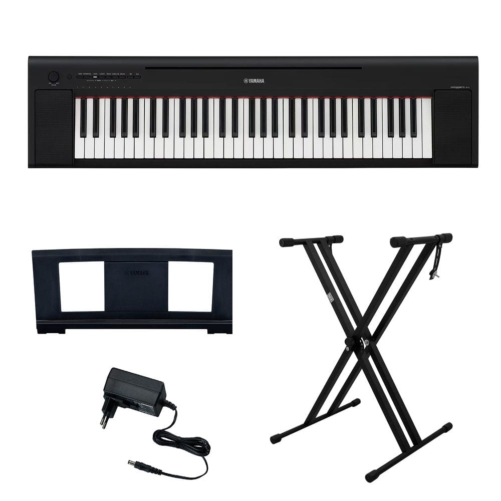 Kit Piano Digital NP 15B Piaggero Preto 61 Teclas com Fonte Bivolt Yamaha e Suporte em X