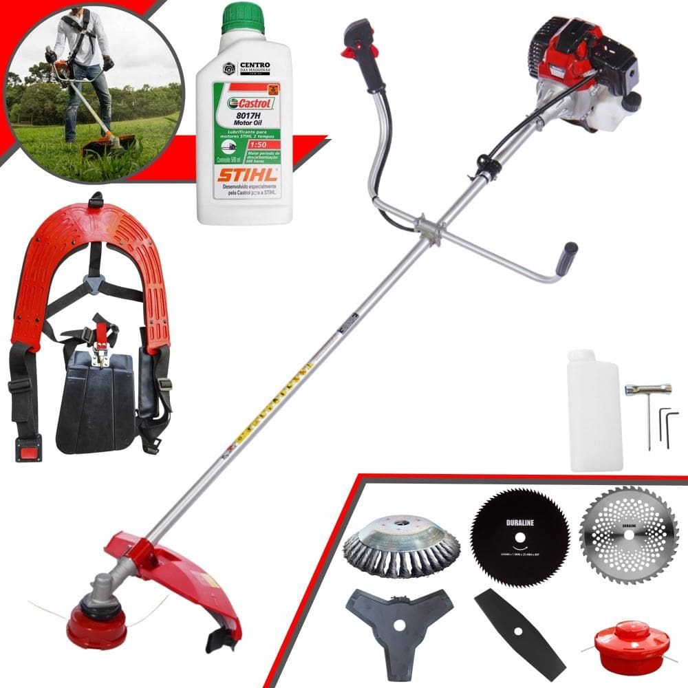 Aparador de Grama Profissional À Gasolina Toyama RT43L 43cc 1,7HP 10.000rpm Roçadeira Multifuncional Lateral Com 6 Opções de Cortes + ÓLEO STIHL 2T