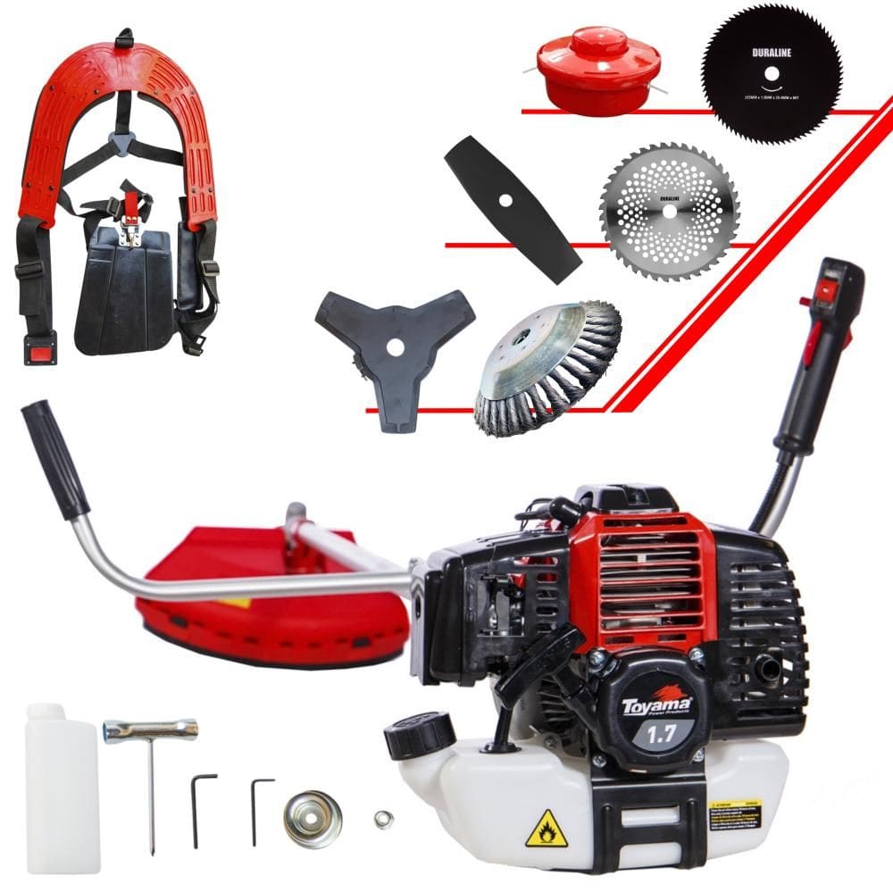 Máquina de Cortar Grama Lateral À Gasolina 2T Toyama RT43L 43cc 1,7HP de Potência 10.000rpm Roçadeira Multifuncional Completa Com 6 Opções de Cortes