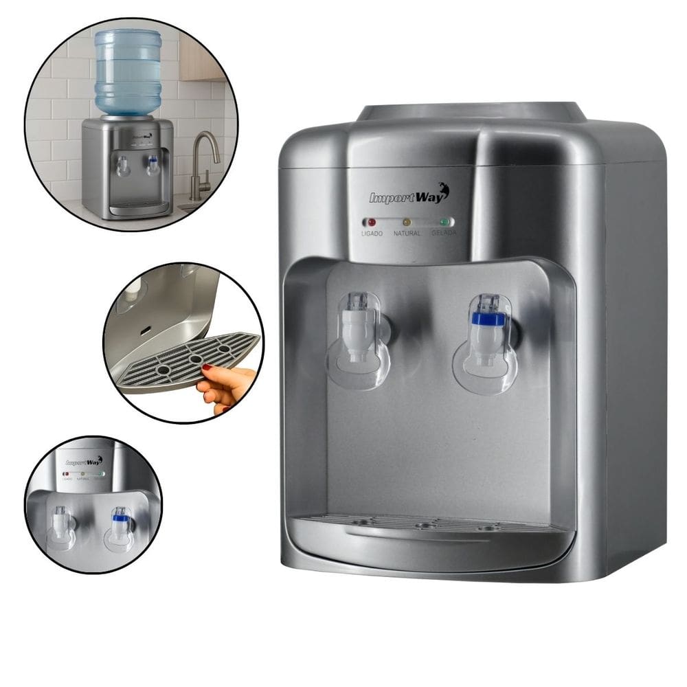 Bebedouro Refrigerado Água Gelada Natural Mesa Galão Garrafão Eletrônico 220V Prata V-Iwbar