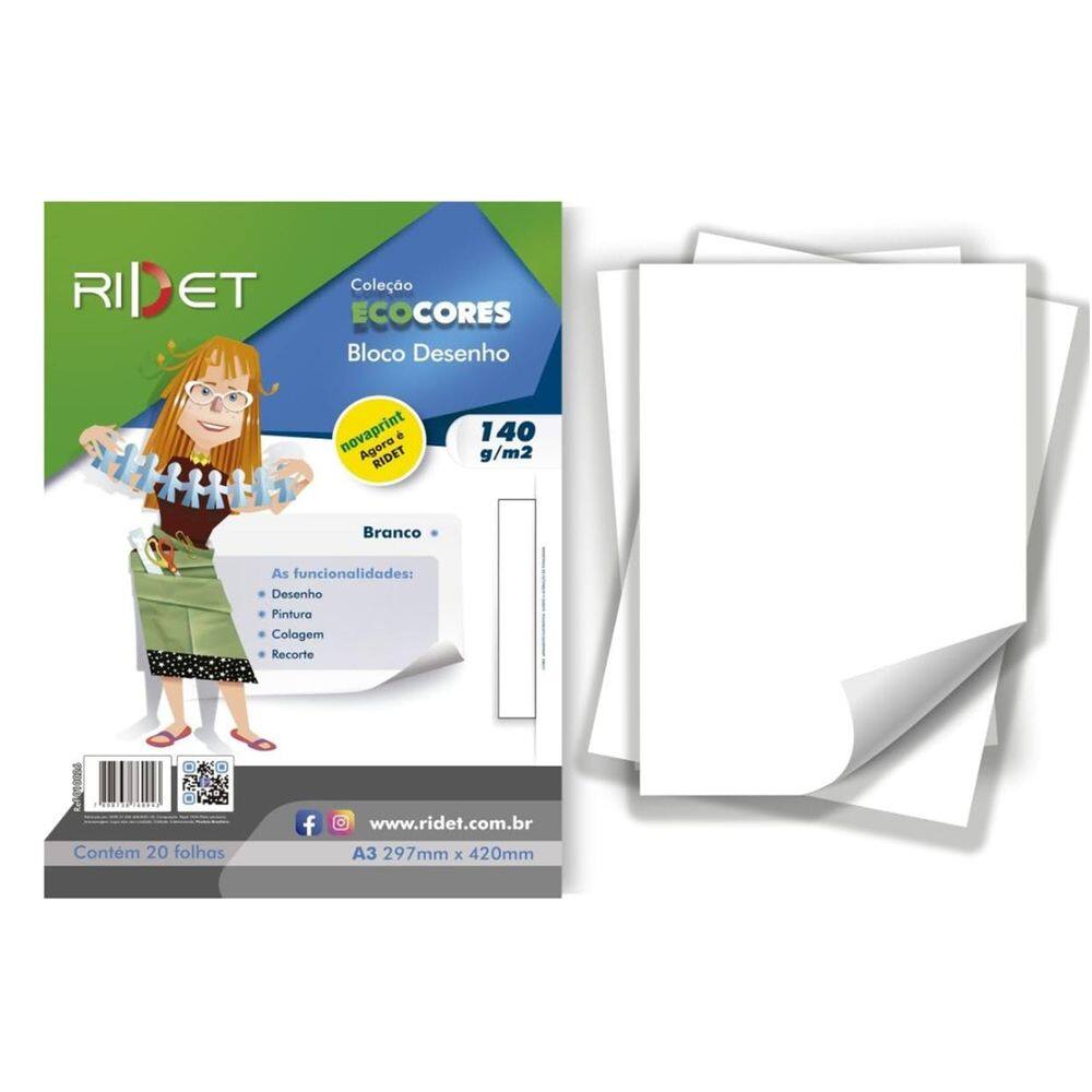 Bloco Ecocores Desenho Branco 140g A3 20 folhas - Ridet