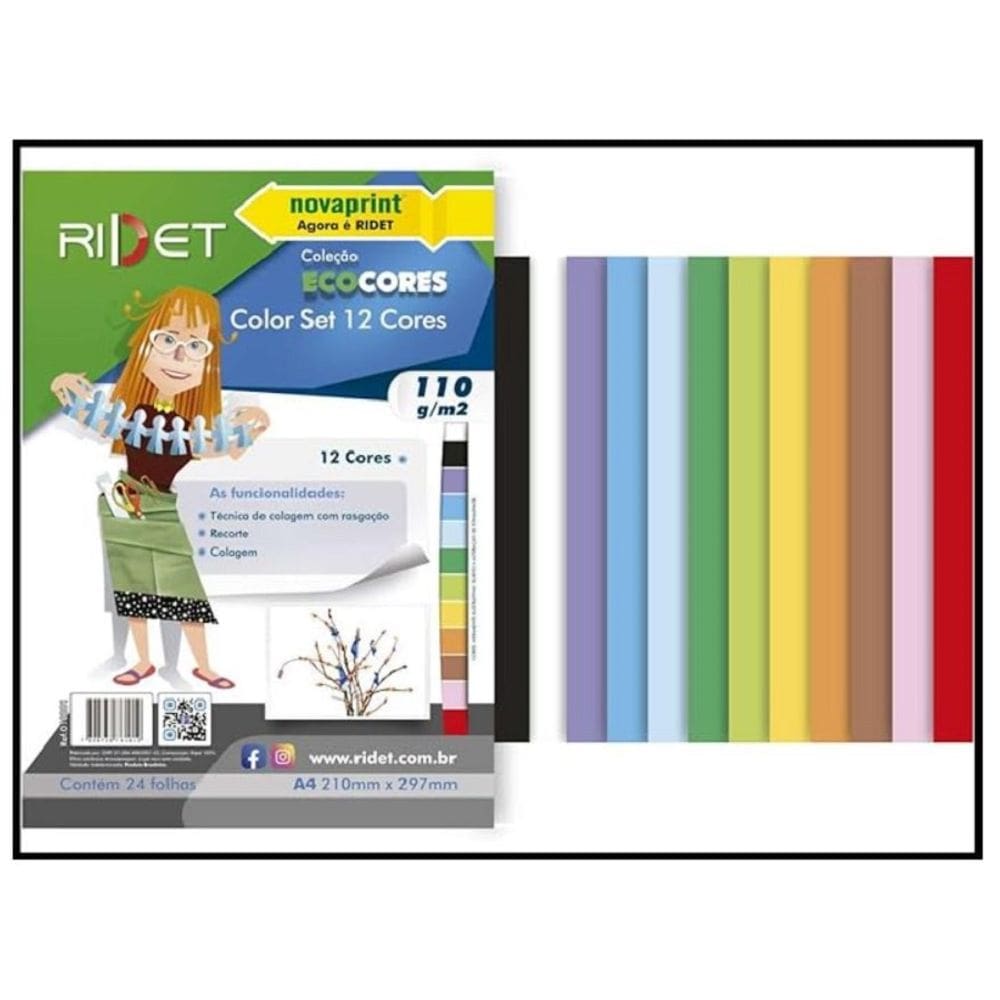 Bloco Criativo ColorSet A4 12Cores 110g 24F- RIDET Novaprint