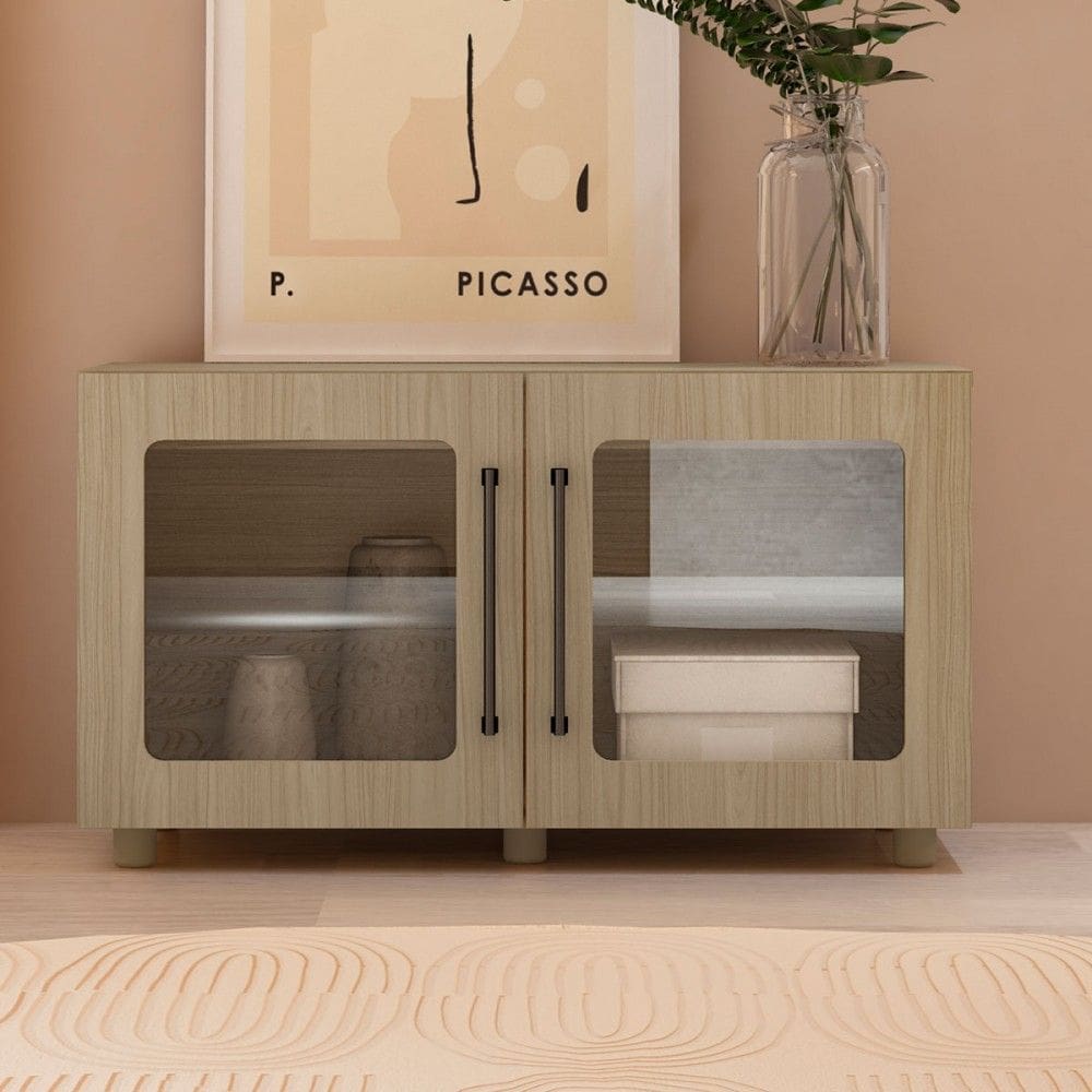 Balcão Buffet Mia 81,50 Cm 2 Portas com Vidro 100% Mdf Riveira - Artely Móveis