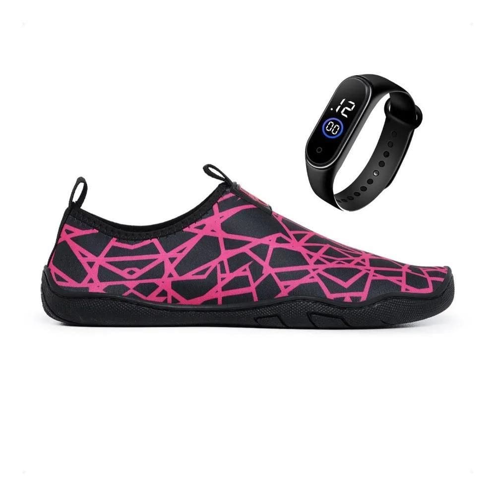 2X Sapatilha Aquática Neoprene Flexível Praia Natação + Reló