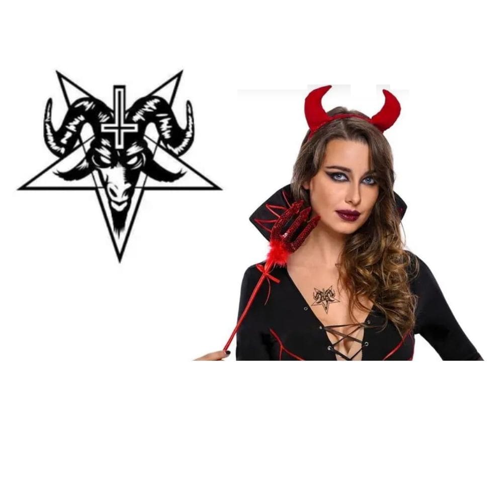 Tatuagem Temporária Halloween Bode Satâ Bruxas