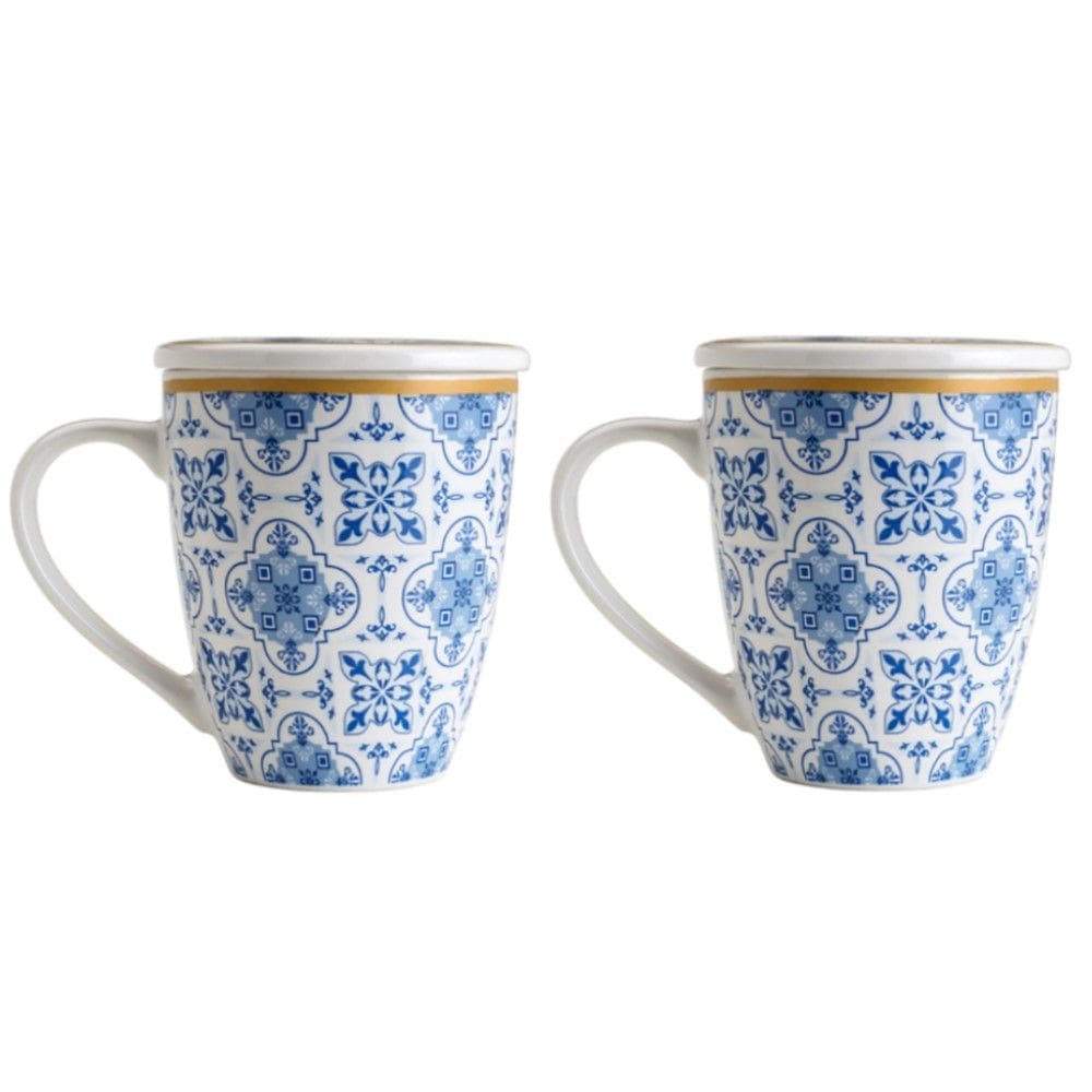 Kit 02 Canecas para Chá de Porcelana com Tampa 340 ml Lyor