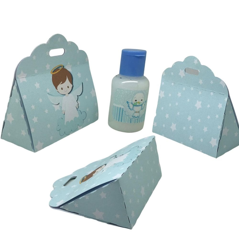 10 Lembrancinha De Batizado Caixinha Com Hidratante Azul