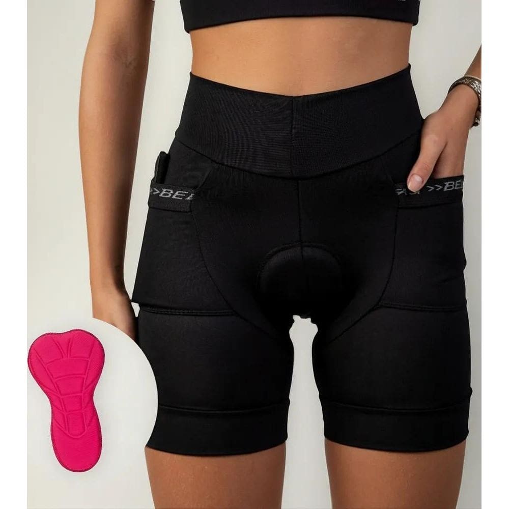 2X Bermuda Ciclista Feminina Forro Com 2 Bolsos Short Bike