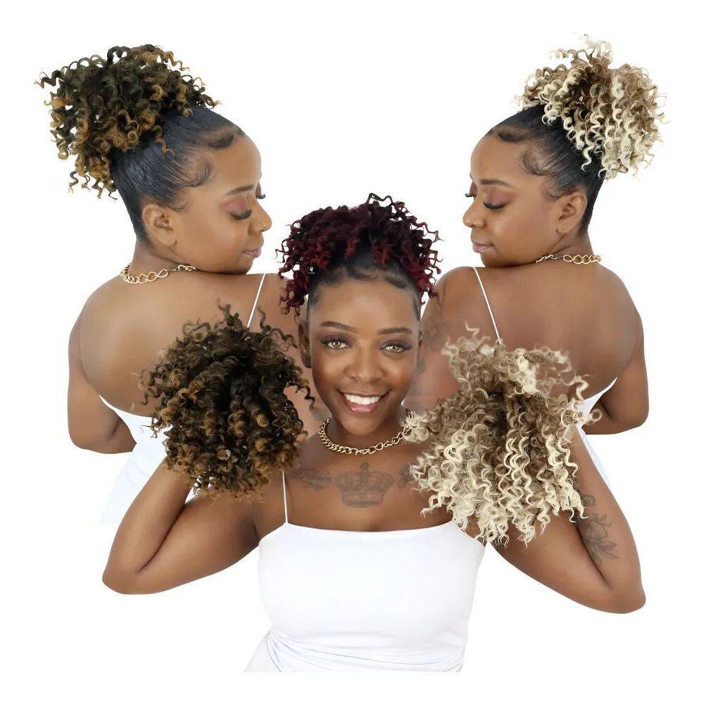 Cabelo Organico Coque Cacheado Curto Afro Puff Com Regulador
