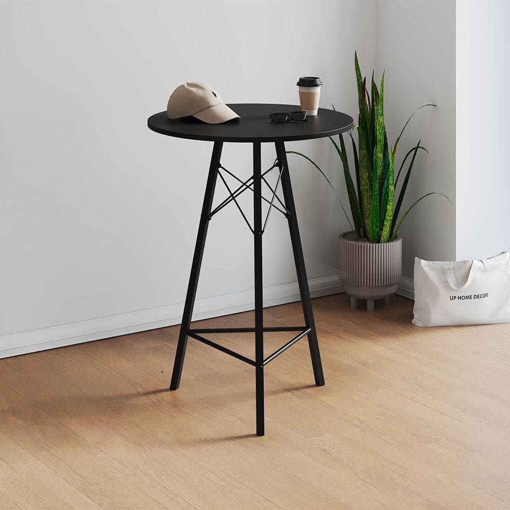 Mesa Bistrô Redonda Estrutura Em Ferro Preto Com Tampo Preto