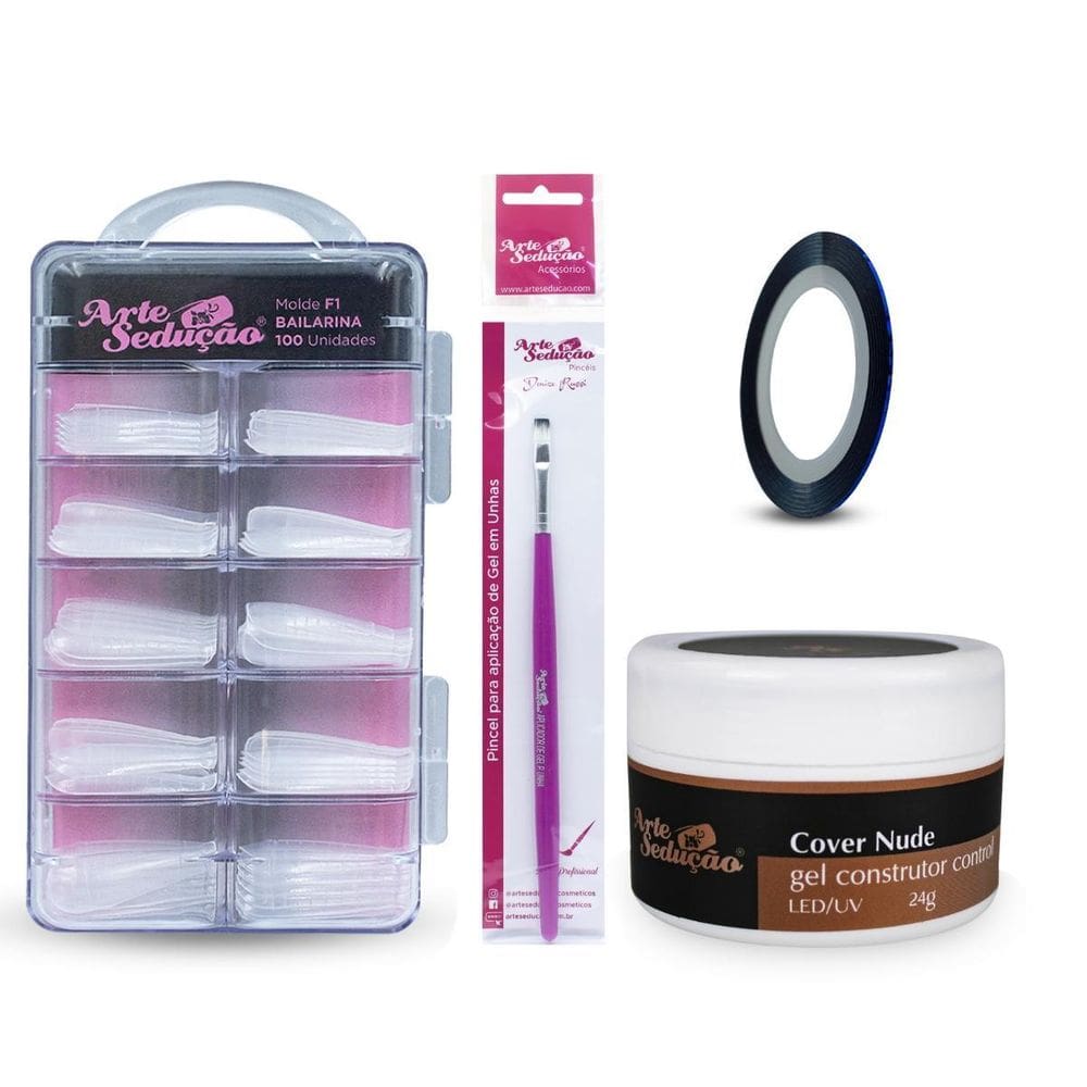 Kit Gel Cover Nude + Pincel +100 Molde F1 Bailarina +