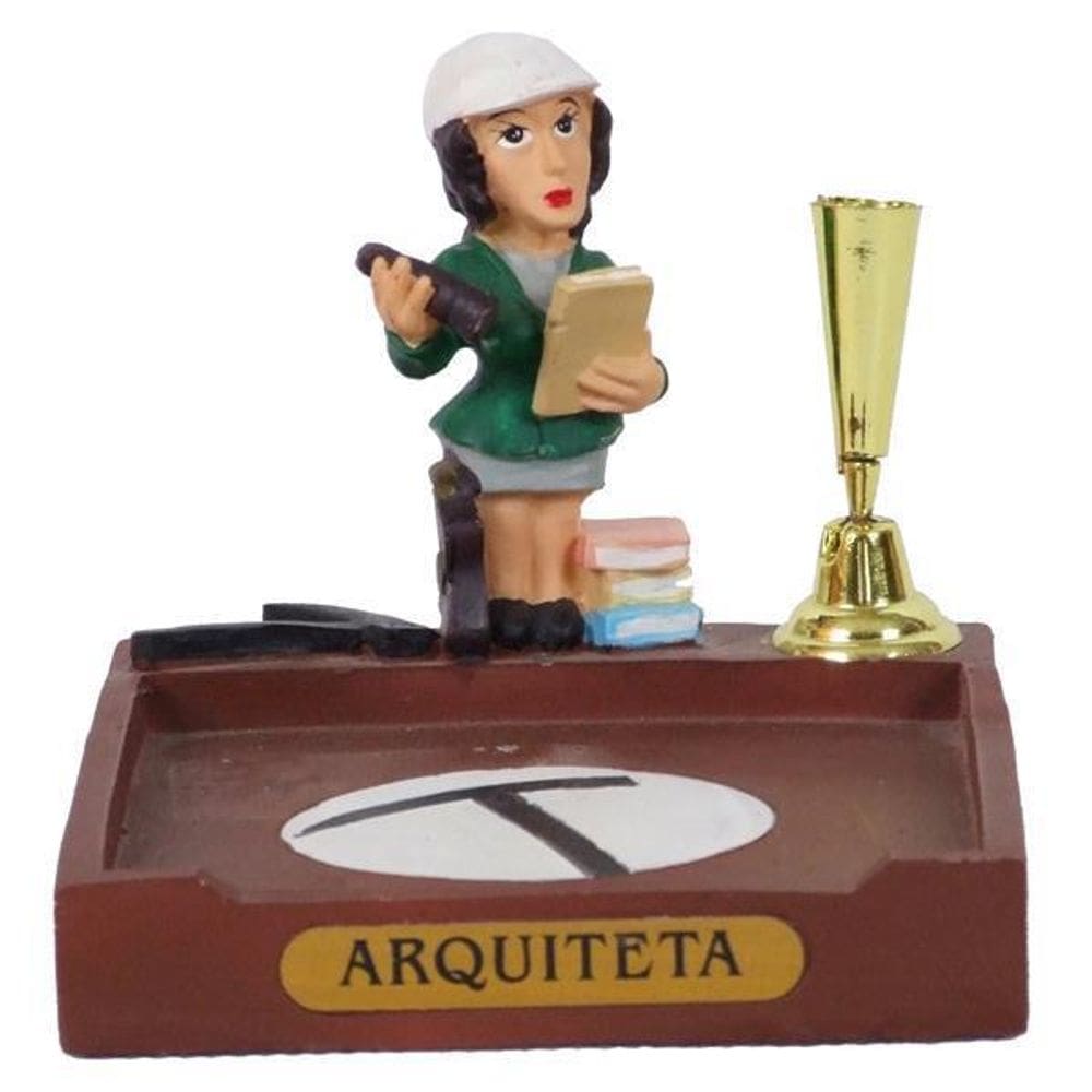 Miniatura Arquiteta 8 cm Resina Base Madeira