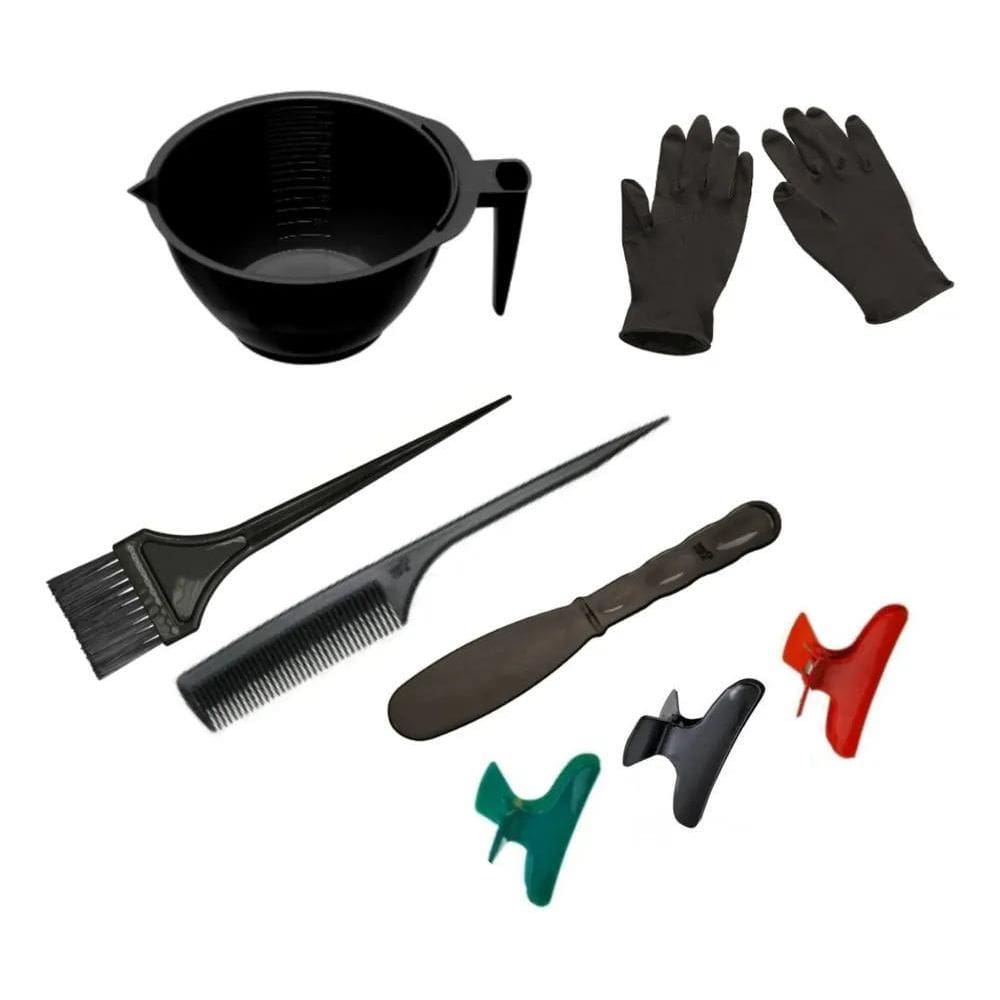 2X Kit Tintura Tigela, Pincel, Pente, Espátula, Piranha, Luv