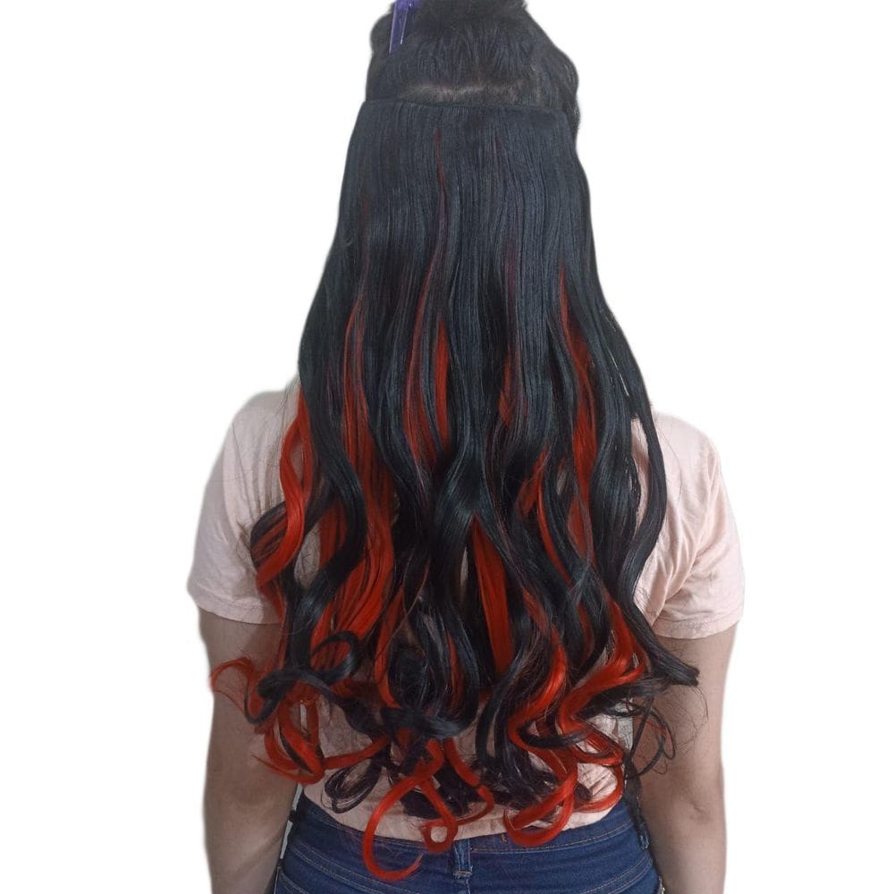 Alongamento Aplique Tic Tac Ondulado Preto Com Vermelho 60Cm