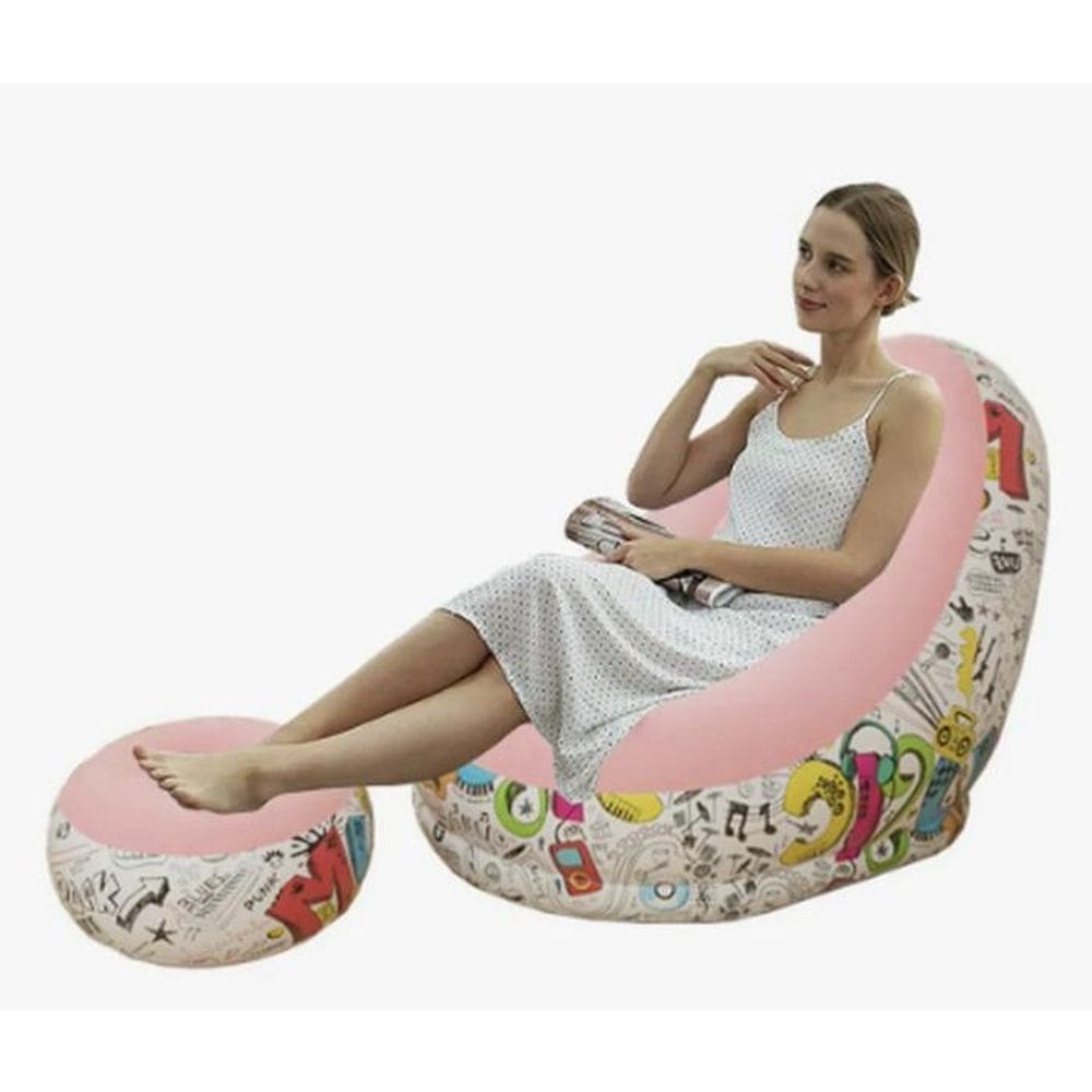 Poltrona Inflável Super Lounge Grafite + Puff Aveludado Vg+