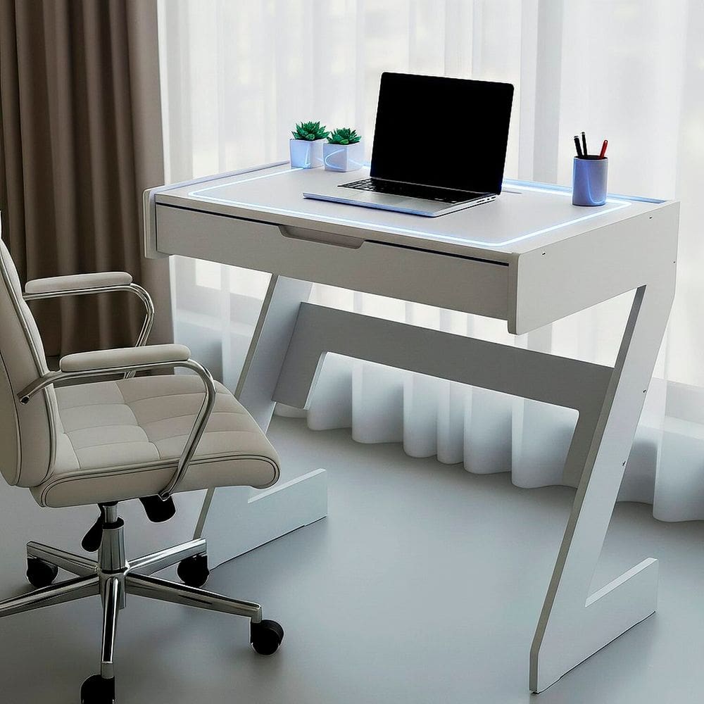 Escrivaninha para Escritório com Luz Neon Branco