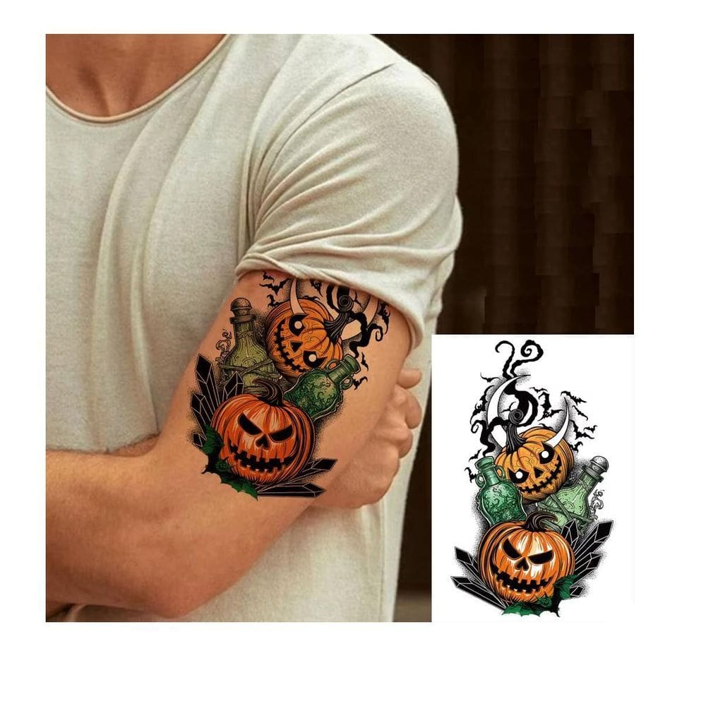 Tatuagem Temporárias Halloween Fantasma Abobora Cabeça