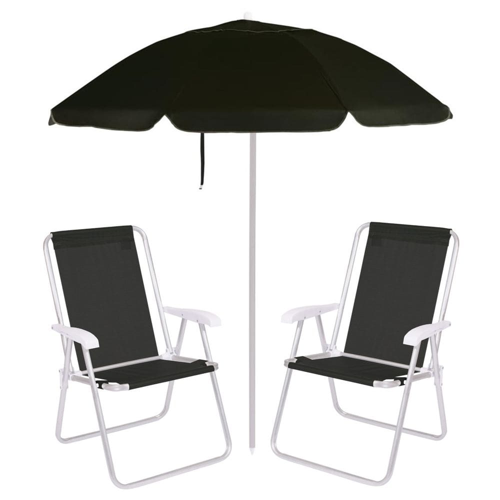 Kit Praia 2 Cadeiras Alta + Guarda Sol Premium 2m Bagum Alumínio Preto - Mor