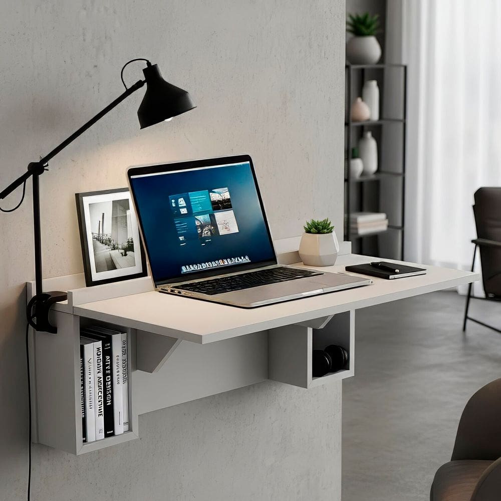 Escrivaninha Mesa Dobrável com Nichos Branco