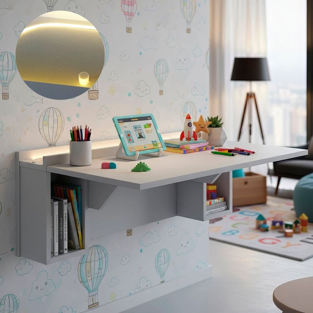 Mesa Dobrável com Nichos com Led Neon Quente Branco