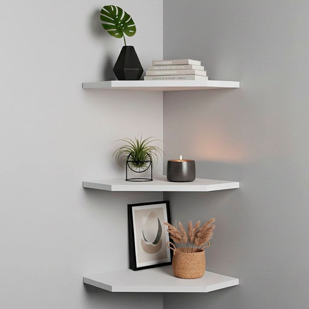 Kit 3 Prateleiras de Canto para Quarto Branco