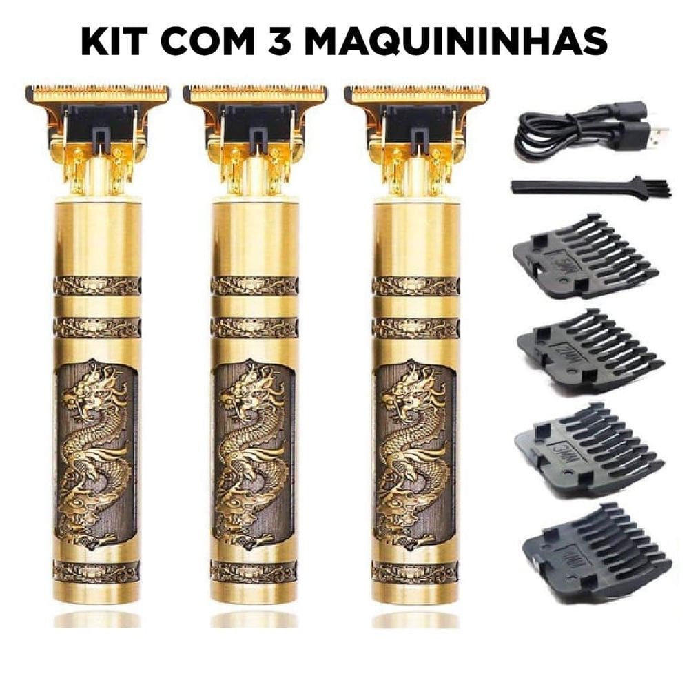 Kit 3 Maquininhas Retro Faz Risco Barba Dragão