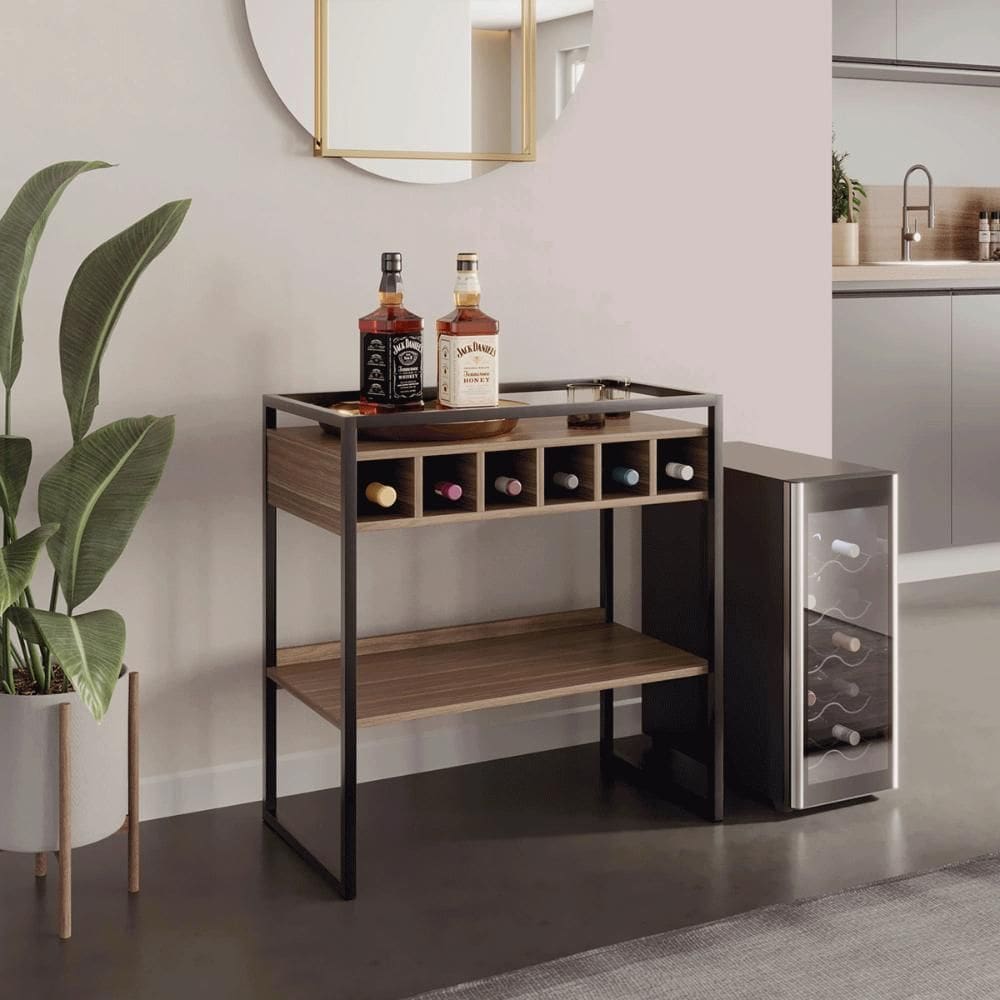 Aparador Adega Barcelona Affara com Prateleira e Nichos para Vinhos