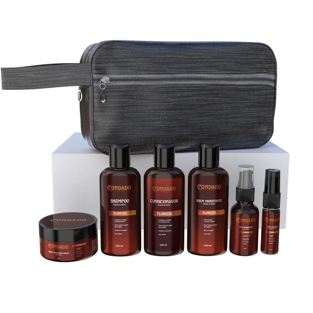 Kit Barba Floresta Balm Shampoo Óleo Necessaire Cinza