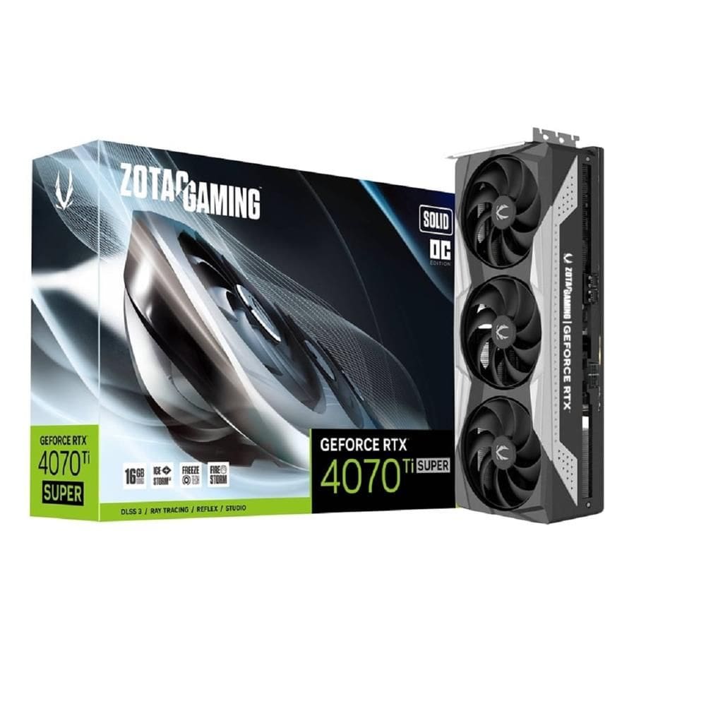 Placa de Vídeo Zotac GeForce RTX 4070 TI Super Solid OC, 16GB GDDR6X, 256-Bits, ZT-D40730RC-10P
