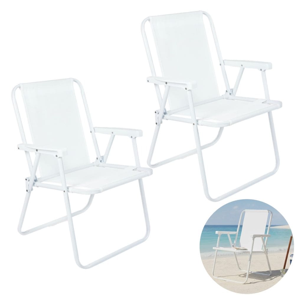 Kit 2 Cadeira de Praia Alta Piscina Jardim Aço Branca 110Kg - 2058 Mor