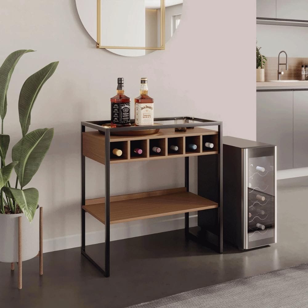 Aparador Adega Barcelona Montana com Prateleira e Nichos para Vinhos