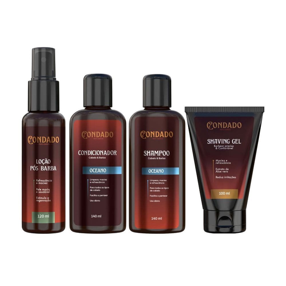 Kit Barba 4 Em 1 Shampoo Condicionador Gel Loção Pós Barba