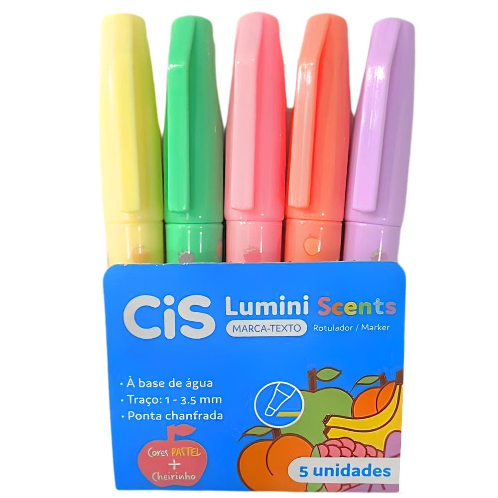 Marca Texto Lumini Scents Mini c/ Cheirinho Tons Pastel e Neon 05 Unidades - Cis