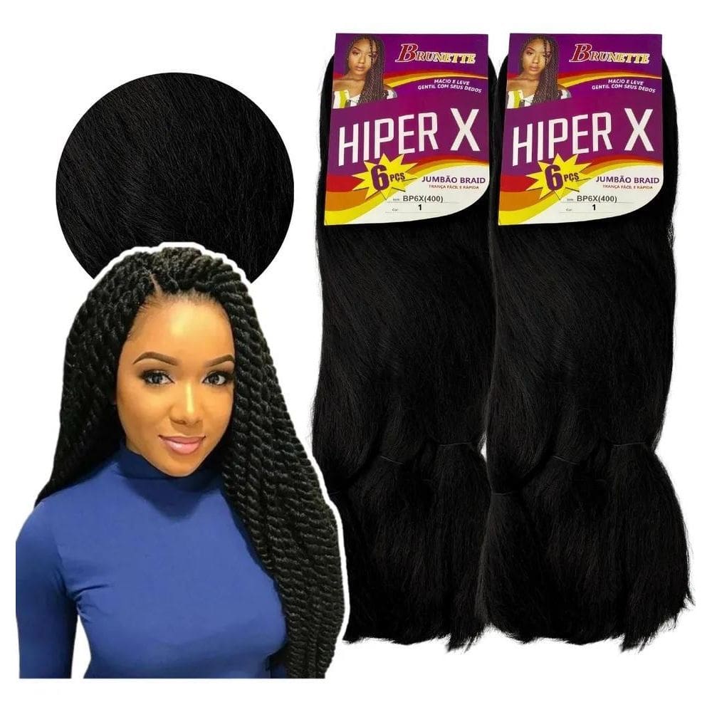 2X Kit 2 Cabelo Jumbo Jumbão Hiper X Box Braid 400 Gramas