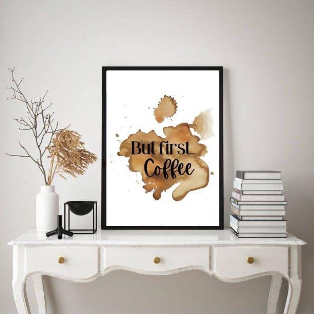 Quadro But First Coffee - Aquarela 24X18Cm