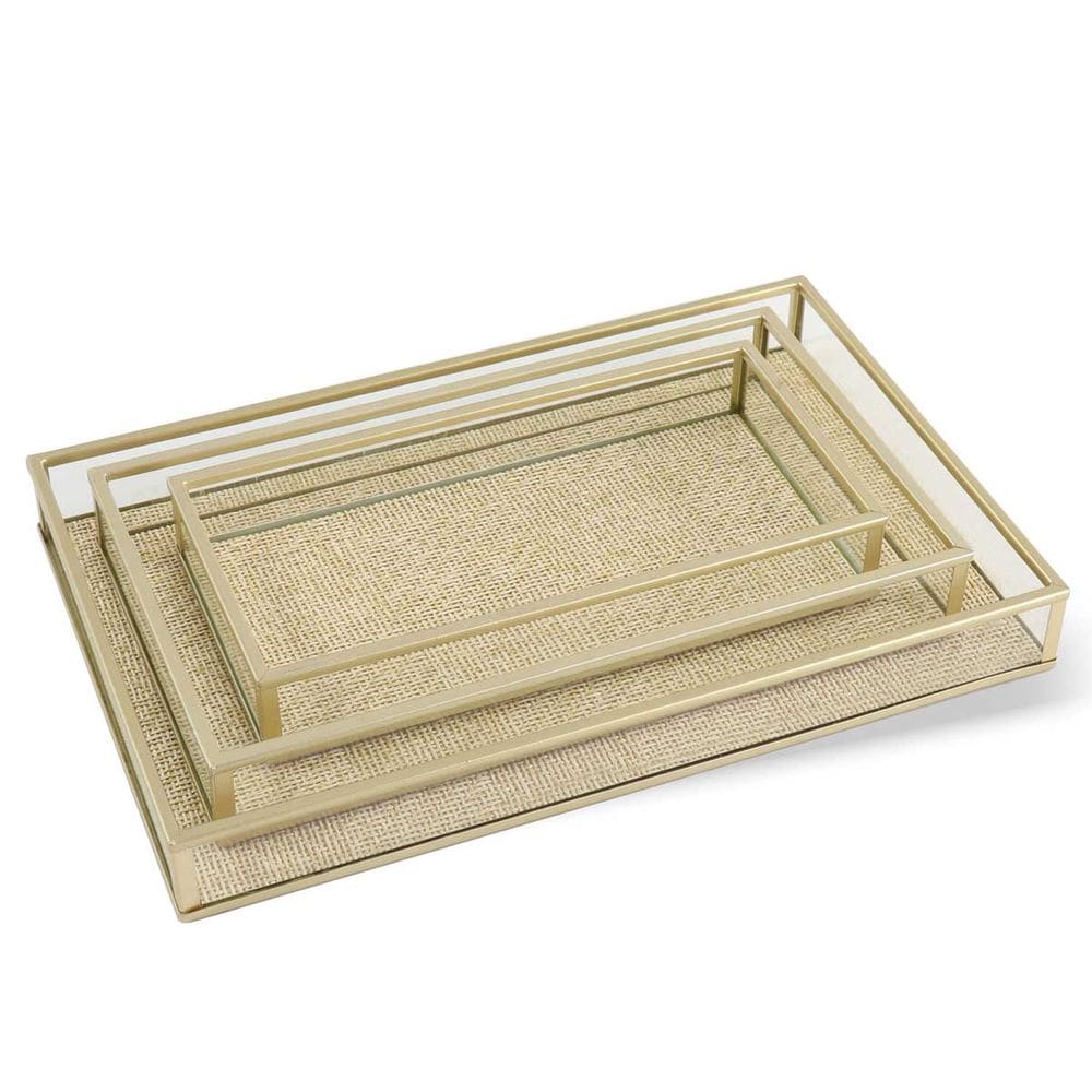 Conjunto 3 Bandejas Decorativas em Vidro e Metal Dourado KV0327 BTC
